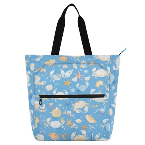 Bolsa de libros ligera de cangrejo azul para llevar a la escuela, la playa o de compras