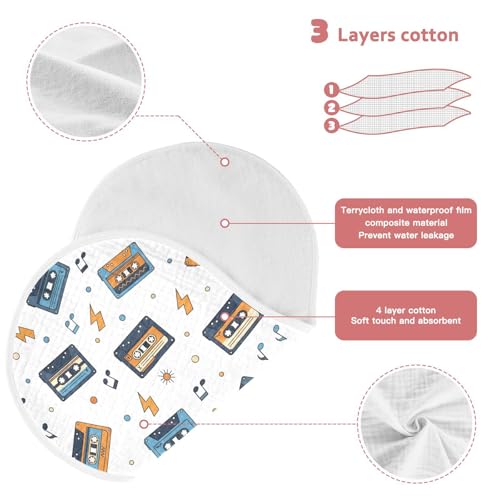 2 Pack Muslin Burp Cloths Music Tape White Cotton Baby Burp Cloths Extra Absorbent and Soft Burping Cloth for Newborn Boys Girls, Large 22" x 11"3