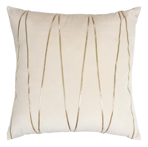 Image of Amazon Brand - Umi Gold Leather Striped Pack of 2 Throw Pillow Covers Velvet Decorative Cushion Covers Cases for Sofa Bedroom Livingroom Car 22 x 22 in Cream Color