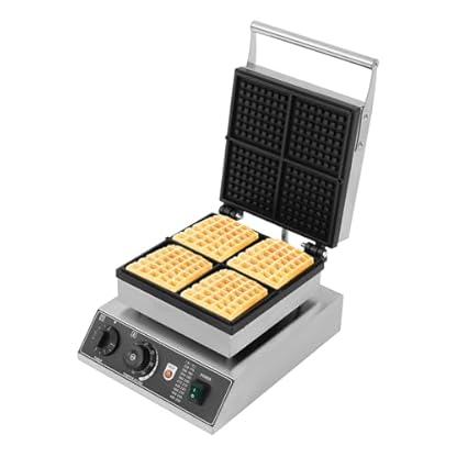 1750W Commercial Electric Waffelmaschine mit vier 4,5 * 4,5-Zoll-Formen Geliefert, Elektrischer Waffelbereiter,Tisch Stehend Waffeleisen Krups Sandwich Waffel Maker, 50~300 ℃, Antihaftbeschichtung