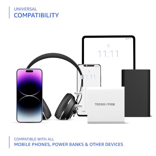 Image of TECHNOVIEW 65W Triple Port GaN Charger | PD 3.0, QC3.0, QC4.0 /PPS Fast Charging Ports | Compact Adapter | Compatible with All Flagship Apple /Android Phones and laptops (White)