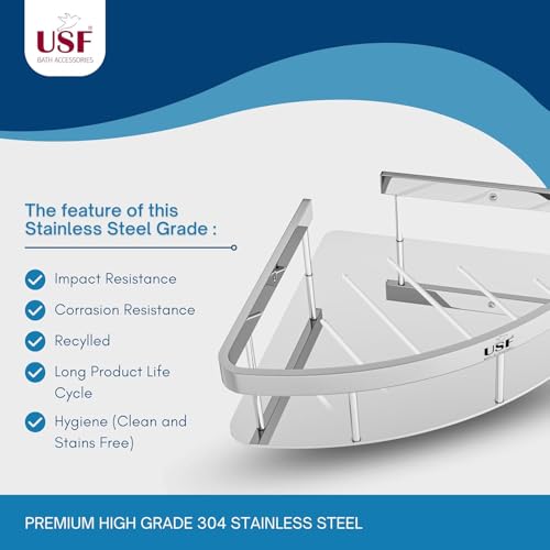 Image of USF Heavy-Duty Stainless-Steel Bathroom Shelf, Wall Mounted Square Rack Organizer for Bathroom & Kitchen Accessories, Space Saving Storage, Chrome Finish (Pack of 2)