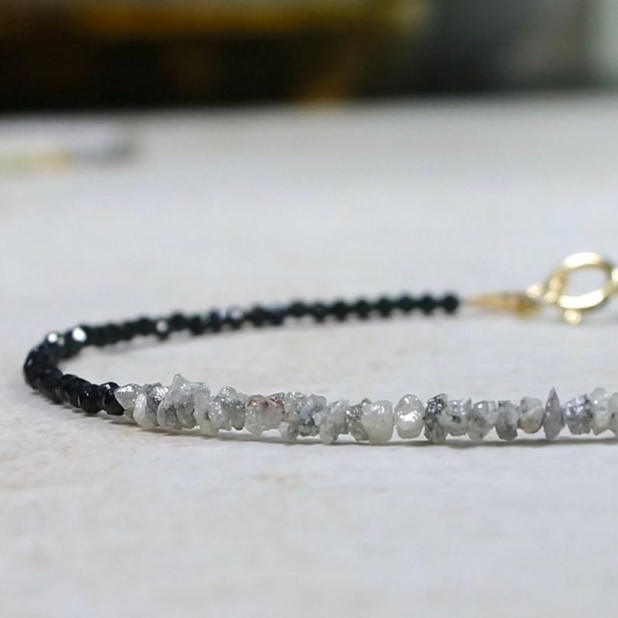 Grey Diamond Uncut Chips Beaded Bracelet, Adjustable 7 Inch