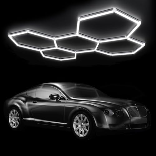 GAORUTO Luz LED Hexagonal para Garaje, Taller, Techo, Luz Blanca Diurna, Lámpara Hexagonal para Lavadero De Coches, Gimnasio, Sótano, Almacén 5 Hex