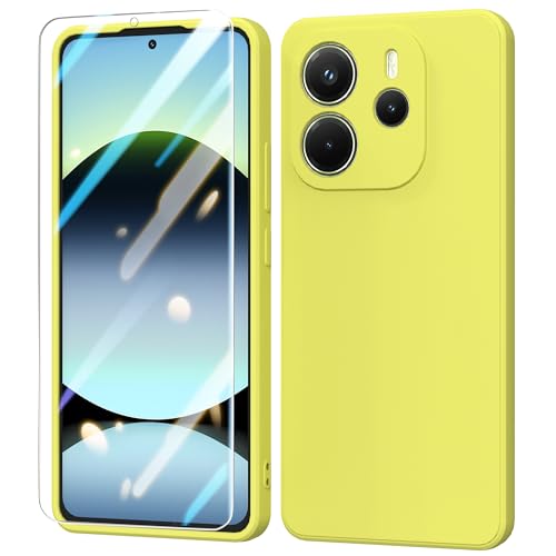 BUTISHIYU Funda para Xiaomi Redmi Note 14 con Cristal Templado Protector de Pantalla,Ultra Slim Protectora Funda de Silicona Líquida Suave Case Cover   Amarillo