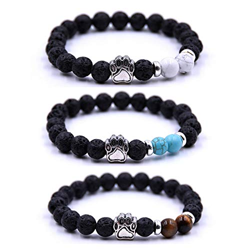 SIVITE Lava Rock Stretch Beaded Bracelet Essential Oil Diffuser Dog Lover Paw Charm Pet Memorial Bracelet