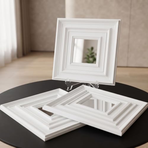 Image of Kayra Decor 3D PVC Wall Panels for Bedroom & Living Room | Frame Design | Mirror White Color | 19.7 x 19.7 Inch | Pack of 40 | 107.60 Sq Ft