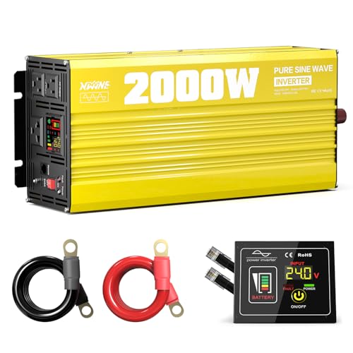 Image of XWJNE 2000W Pure Sine Wave Power Inverter 24V DC to 120V AC Converter with LED Display and Remote Controller for Home, RV, Truck, Off-Grid Solar Power