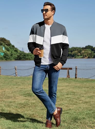 Image of Men's Lightweight Varsity Jacket Casual Bomber Jacket Stylish Color Block Coat