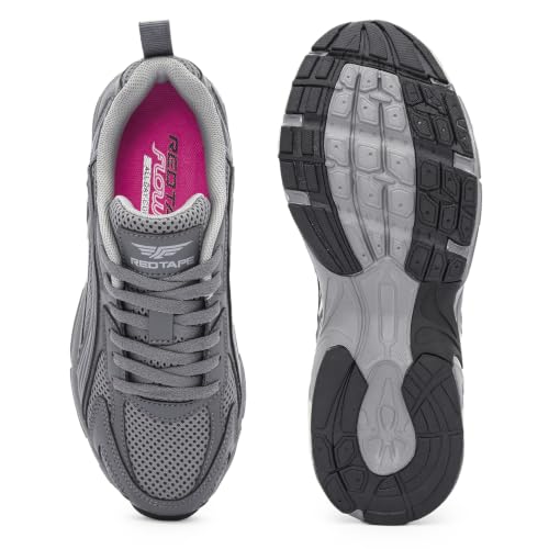 Image of Red Tape Women's Sneakers White Grey Mesh Pu Round Lace-Up Responsive Sole