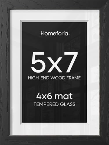 Image of Homeforia 5x7 Black Oak Picture Frame, High-End Wood, 4x6 Mat, Glass | High End Solid Oak Wood, Tempered Glass, Acid-Free 4x6 Removable Mat, 5x7 Edge-to-Edge Display 7x5, Wall Kit, Set Of 2