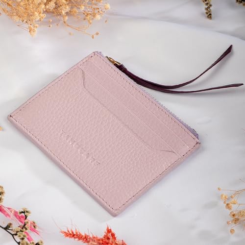 TANGCARF Hakiki Deri Bozuk Para Bölmeli Fermuarlı Kadın Cüzdan Kartlık (Lila) - Görsel 7