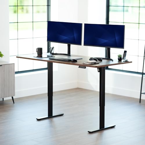 Image of VIVO Rustic Vintage Brown 71 x 36 in Standing Desk, DESK-KIT-1B7N-36 | Electric, Holds 220 lbs, Sit Stand, Height Adjustable, Extra Deep Table Top, Memory Presets, 1B Series, Black Frame