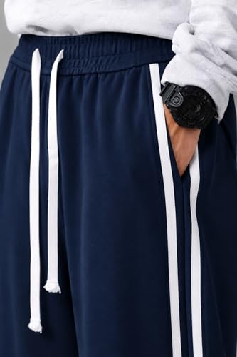 Image of Men's Relaxed Fit Solid Striped Pattern Lycra Blend Straight Trouser Pant with Standard Length and Elastic Band Closure Type | Trouser for Men Regular Fit | Loose Pant for Man