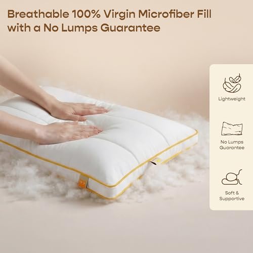 Image of SleepyCat Slim Pillow with Microfiber, Designed for Neck and Spine Alignment | Ideal for Minimal Elevation | Luxe Microfibre Pillow | Machine Washable |4-Piece, Standard Size, 26x16 inches