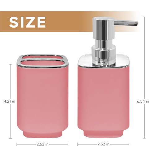 2Pack Light Pink Bathroom Accessories Set, Bohemian Bathroom Sink Set, Contain Soap Dispenser, Toothbrush Holder, Bathroom Toothbrush Holder Set - Thumbnail 2