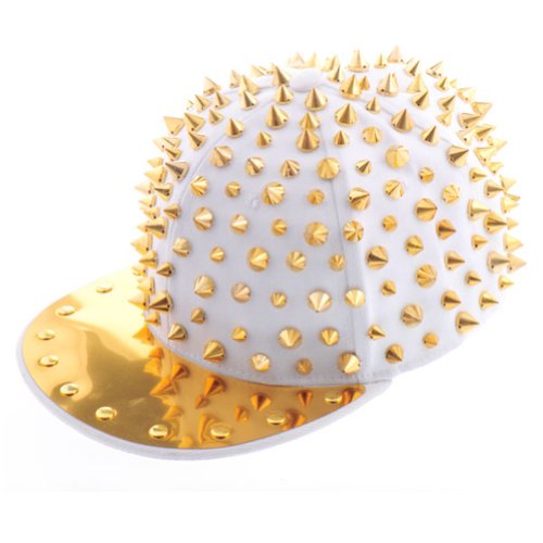 OFTEN® Hedgehog Punk Studded Baseball Hip-hop Hat Spike Rivet Spiky Stud Cap,White/Gold,Free Size