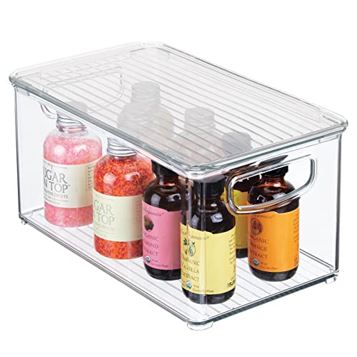 mDesign Plastic Deep Storage Bin Box Container with Lid and Built-In Handles - Organization for Fruit, Snacks, or Food in Kitchen Pantry, Cabinet, or Cupboard, Ligne Collection, 4 Pack, Clear - Image 8