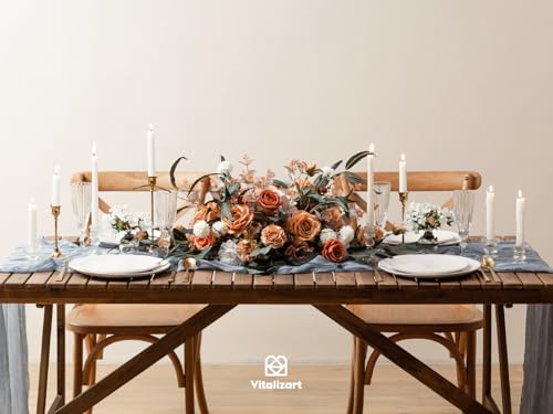 Vitalizart Cheesecloth Table Runner Dusty Blue 35 x 120 inches Rustic Gauze Fabric Tablecloth Sheer Boho Wedding Table Cover Cheese Cloth Table Decoration for Festival Party & Birthday & Arch - Cosy Home Interiors Vitalizart Cheesecloth Table Runner Dusty Blue 35 x 120 inches Rustic Gauze Fabric Tablecloth Sheer Boho Wedding Table Cover Cheese Cloth Table Decoration for Festival Party & Birthday & Arch - Image 4