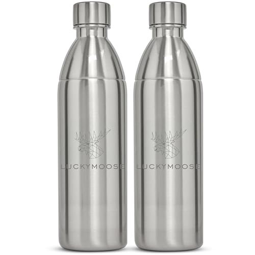 Luckymoose Infinity Lot de 2 bouteilles 1,1L en acier inoxydable compatible avec machine a soda et eau gazeuse SodaStream DUO & TERRA – Écologique, incassable et lavable au lave-vaisselle