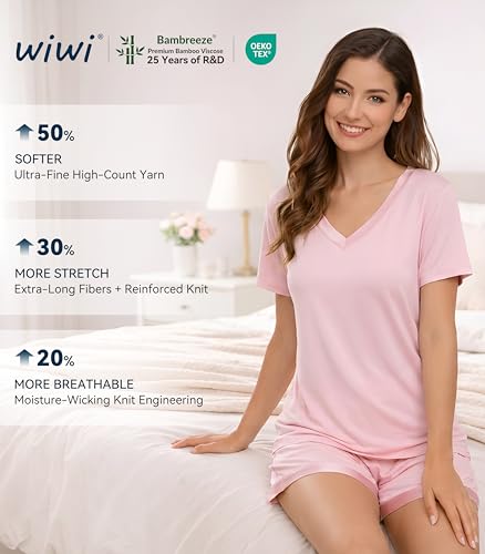 Image of WiWi Viscose from Bamboo Pajamas Set for Women Super Soft Short Sleeve Cooling Summer Plus Size Pjs Sets Sleepwear S-4X