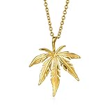 IFUAQZ Stainless Steel Hip Hop Marijuana Weed Leaf Tag Pendant Necklace for Men Women Free 24inch Chain Gold