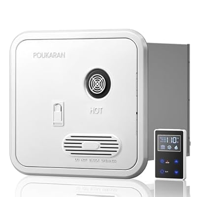 Poukaran 65,000 BTU RV Tankless Water Heater, 18x18 inches On Demand Instant Hot Water, DC 12V, Front Water Outlet, High Altitude Available, Propane Gas, White Door, Compatible with all RVs