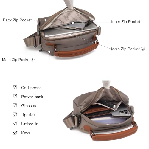 Image of Eslcorri Lightweight Nylon Crossbody Bag for Women, 3 Pocket Casual Shoulder Purse with Adjustable Strap for Travel Daily Use | Well-organized