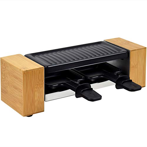 Syntrox Germany RAC-320W Biel Holzdesign Raclette mit antihaftbeschichteter Grillplatte und Natursteinplatte (Heißer… – Bild 3