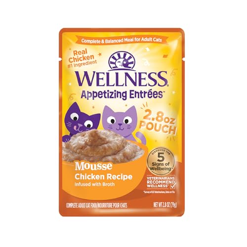Image of Wellness Appetizing Mousse Flaked Adult Wet Cat Food, Natural, Protein Rich, Grain Free, Chicken Recipe, 2.8 oz, Pack of 8 Pouches