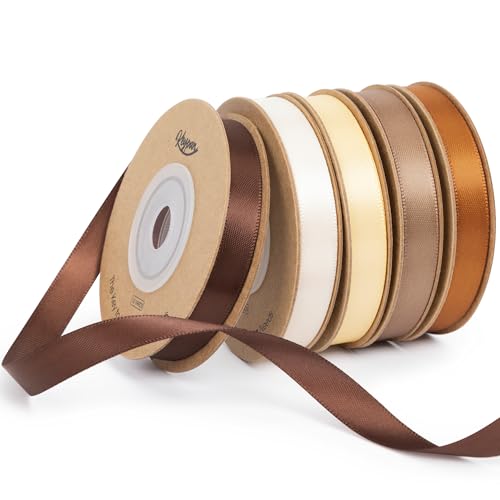 Keypan Brown Satin Ribbon Set 3/8 x 50 Yards Double-Faced Assorted Ribbons for Gift Wrapping Fall Decorations Rustic Crafts Boho Bows Thanksgiving & Home Dcor