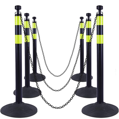 Image of OrangeStar 6 Pack Traffic Delineator Post Cones, 40 inch Black Safety Barrier