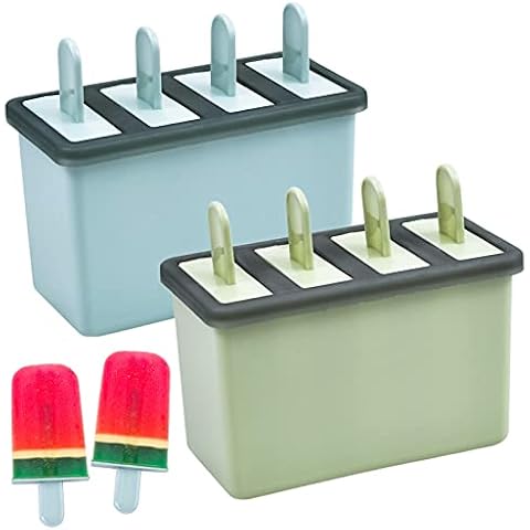 8 Pieces Ice Cream Mould, Ice Lolly Mould, Ice Lolly Marker, Food Grade BPA Free Popsicle Molds Set with Stickers and Drip Guards(Green, Blue) Cover
