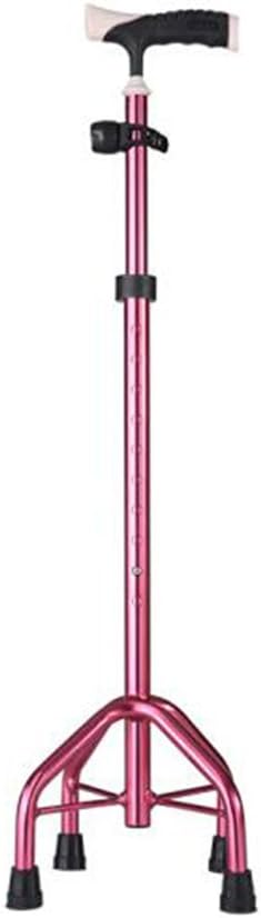 ZHDC® walking aids, Four legs walking stick Elderly walking stick Disabled crutches With lights Telescopic Non-slip The elderly Walker gold walking aid ( Color : Rose red )