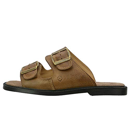 Chinelo Em Couro Com Regulagem de Altura Selten Castor 40, Caramelo