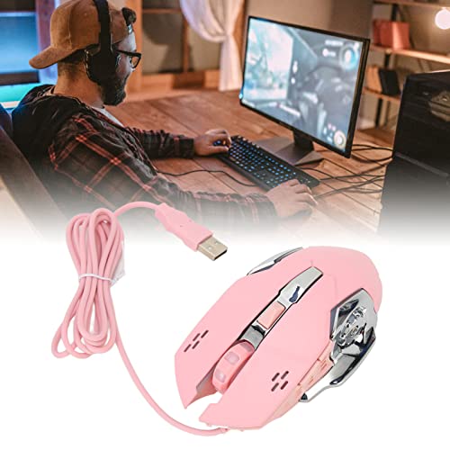 Ratón para juegos rosa con clics silenciosos y DPI ajustable para PC 3