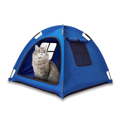 Nockovi Open Design Pet Tent, Cozy Monitoring Bed for Cats & Puppies, Breathable Mesh Walls for Security & Ventilation, Indoor Outdoor Travel, Blue
