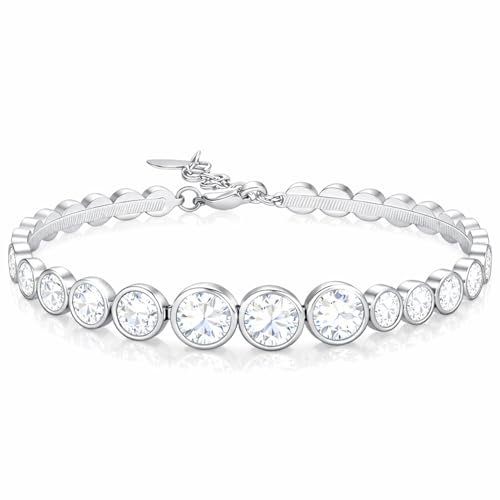 SAGA GIOIELLI Damska bransoletka tenisowa z cyrkoniami ze stali nierdzewnej, długość 17 + 4 cm, cyrkonia od 7 mm do 9 mm, regulowana, elegancka i trwała, pomysł na prezent dla kobiet, 21.0 Centimetri