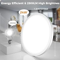 slochi 2Stück LED Deckenleuchte Flach 24W 2800LM, 3Farben - 3000K/4000K/6500K, Ø30CM Deckenlampe Wasserfest Rund Badlampe, Modern LED Lampen für küche Badezimmer Schlafzimmer Flur Wohnzimmer, Weiß – Ansicht 3