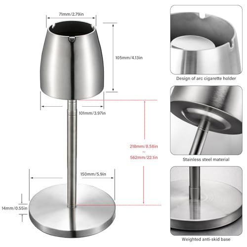 Cendrier de table en acier inoxydable réglable 34-65 cm avec couvercle