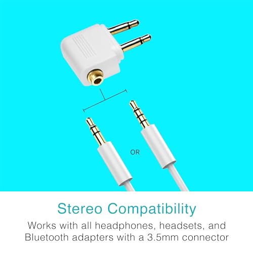 Image of MEE Audio Airplane Headphone Adapter for in-Flight Entertainment Systems - Dual 3.5mm Male to 3.5mm Female - Works with Headphones, Headsets, and Bluetooth Adapters (2 Pack), White