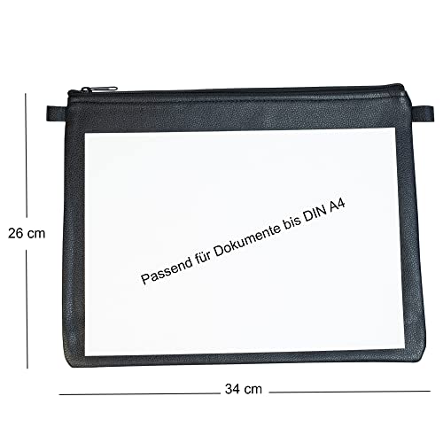 effektivo XL Banktasche Geldtasche für A4 mit Fenster, Reißverschluss und Schlaufen, Kunstleder schwarz, für Dokumente bis DIN A4
