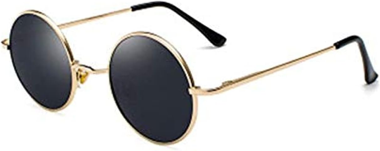 Vintage unisex men and women small round lens UV 400 golden frame polarized sunglasses black sunglasses