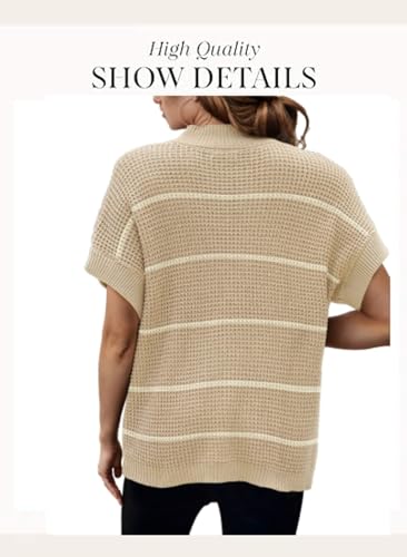 Women 2024 Sweater Vest Mock Neck Batwing Short Sleeve Oversized Ribbed Knit Tops Fall Pullover Sweater S-XXL4
