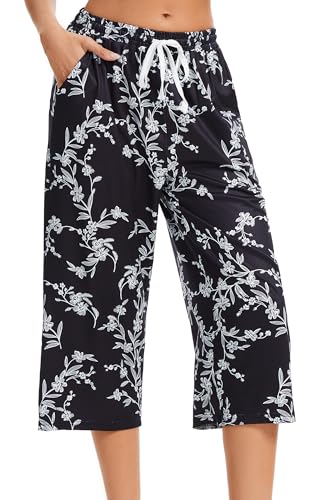 Women Pajama Pants Capri Cotton Sleep Lounge Pj Bottoms with Pockets3
