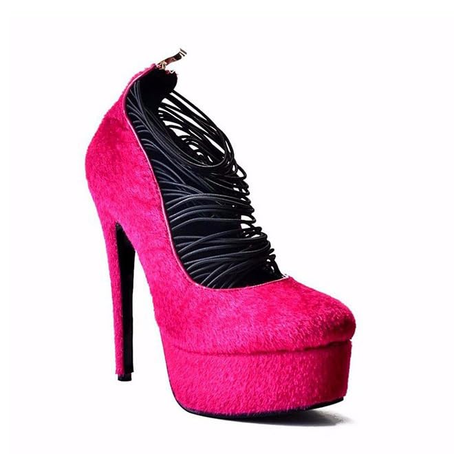 VERISSON Fashion Almond Toe Slip on Mary Jane High Heeled Platform Pumps Multi Front Straps Stiletto Zip up Court Shoes for Wedding Dress