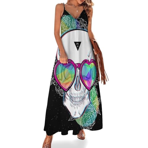 Robe maxi sans manches imprimé crâne pour femme idéale en été et voyage