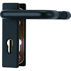 ABUS Beschlag KFG für Feuerschutztüren – mit beidseitigem Drücker – kurzes, kantiges Abdeckschild – 21523 – Schwarz