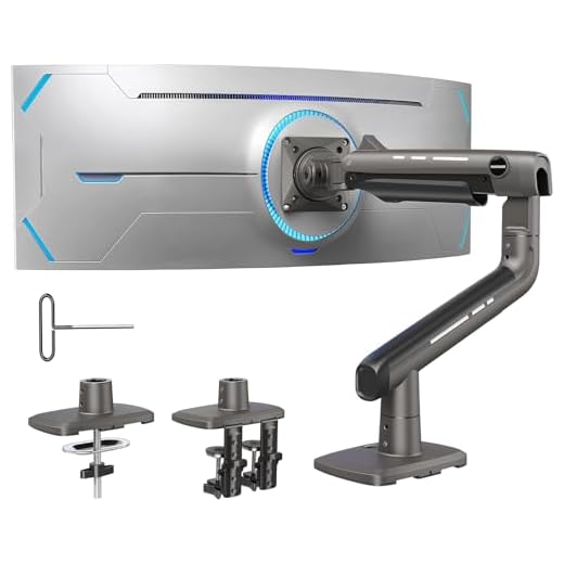 HUANUO Heavy Duty Monitor Arm for Ultrawide Screens up to 49", Holds 40 lbs,Aluminum Ultrawide Screen Desk Mount,Fully Adjustable Single Monitor Mount with C-clamp, Grommet Base, Max VESA 100x100