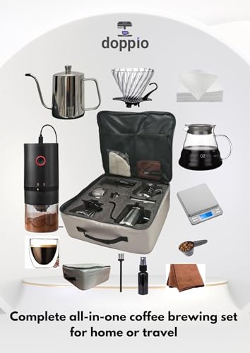 Image of DOPPIO 11-Piece Pour Over Coffee Maker Set - Complete Home Barista Kit with Gooseneck Kettle, Grinder, Dripper & Carry Case | Manual Brewing Set for Fresh & Rich Coffee Anywhere